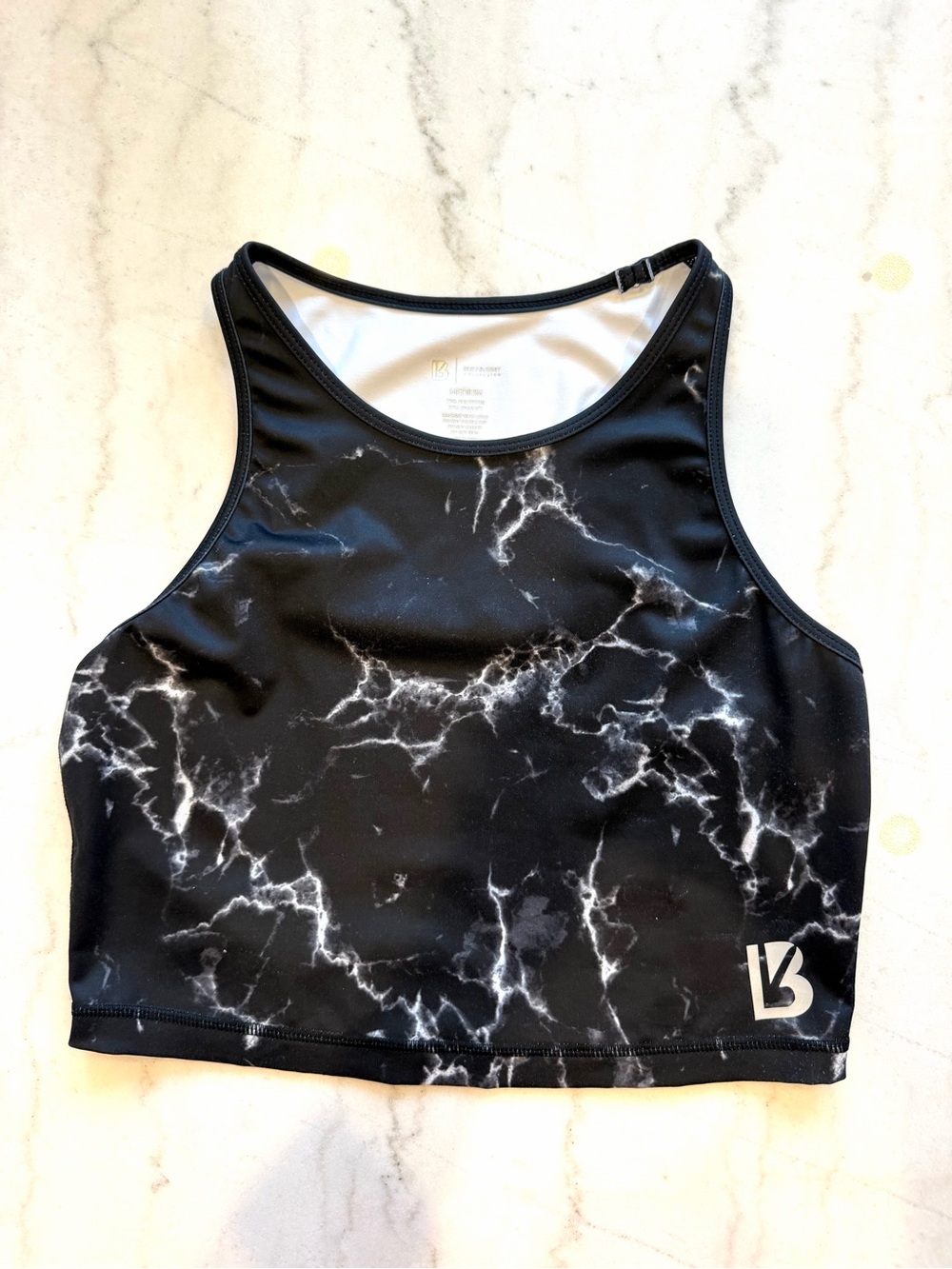 BuffBunny Black Marble-Print High-Neck Sports Crop